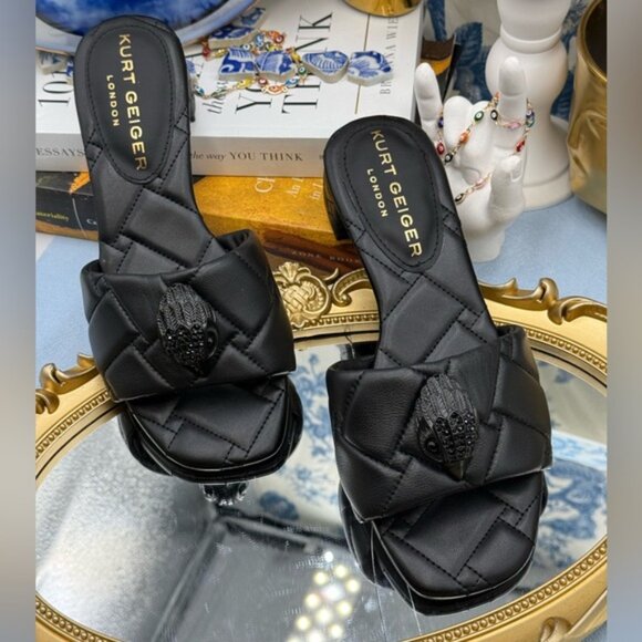 🆕 KURT GEIGER LONDON 🧿 NWOB Black Kensington Quilted Block Heel Sandal, Sz35 5 - Picture 4 of 16